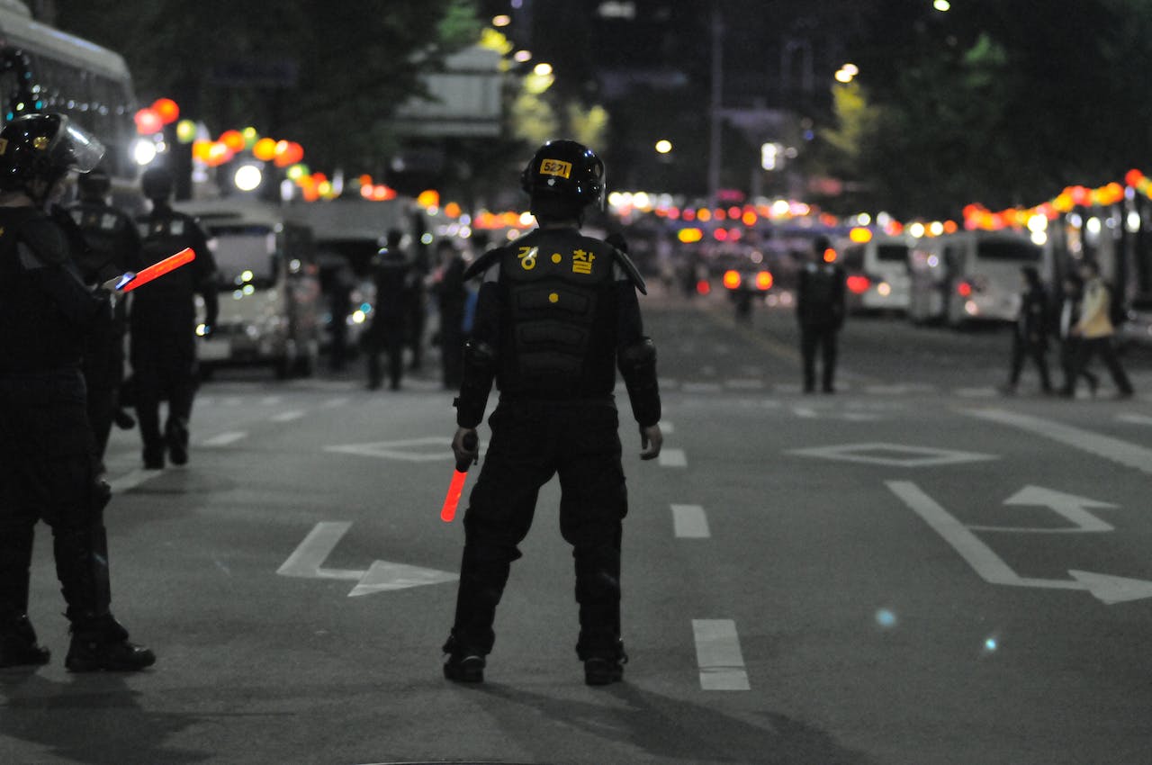 Security Guard in the middle of the street